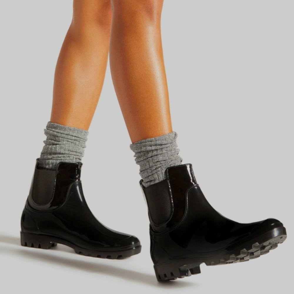 New  slip-on, lug sole rain boots
